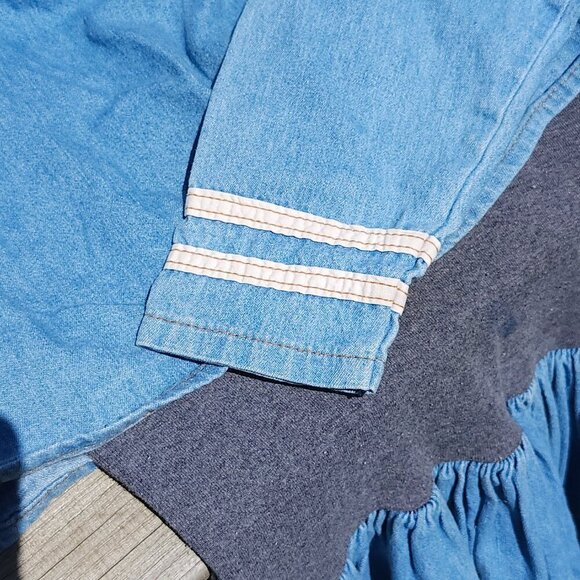 VINTAGE 1980s BRAVE NEW WORLD DRESS Denim Size Small Shoulder Pads Futuristic - Picture 5 of 9